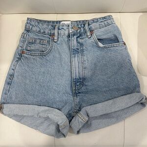 Zara Rolled Cuff High-Waist Light Wash Denim Shorts